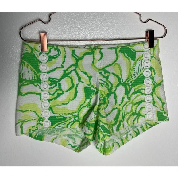 Lilly Pulitzer Womens High Waisted Floral Embroidered Zip Fly Mini Short Green 0 - Picture 1 of 6
